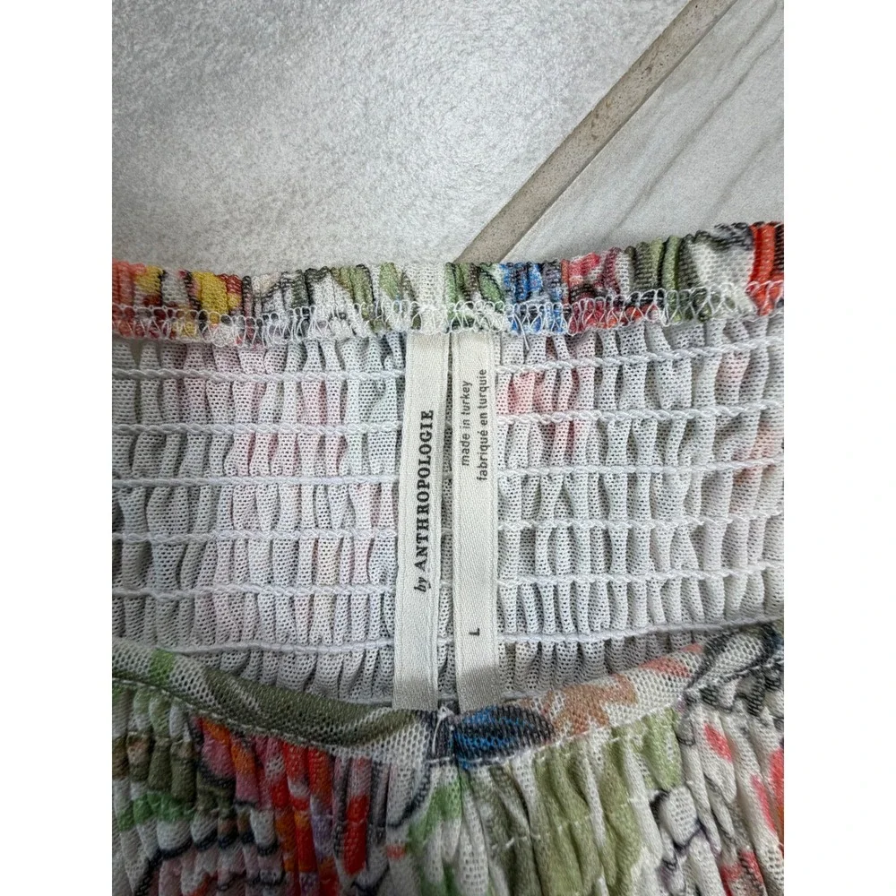 Anthropologie Floral Smocked Puff Sleeve Top Multi Color Square Neck Large